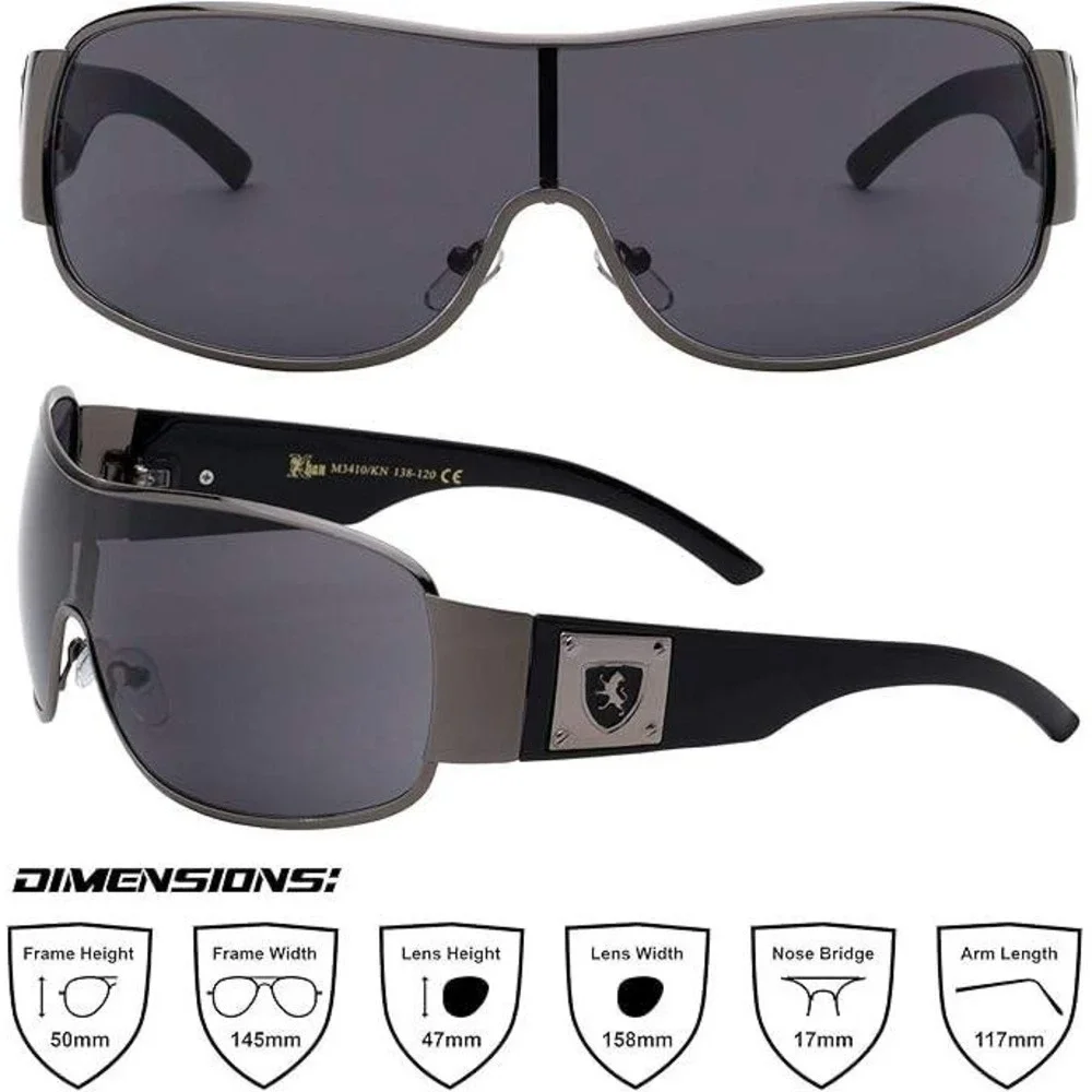 Men Shield Sunglasses Mens Wrap Around Gunmetal Black Sports Activity Shades New